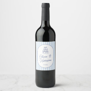 Blue Cabana Stripe Minimalist Wedding Wine Label