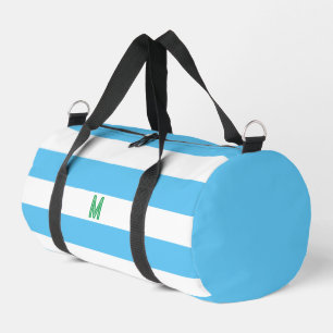 Blue Cabana Stripe & Personalised Green Monogram Duffle Bag