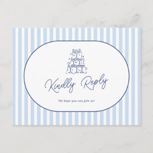 Blue Cabana Stripe Wedding Song Request RSVP Postcard