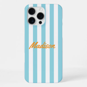 Blue Cabana Stripes Retro Monogram iPhone 16 Pro Max Case