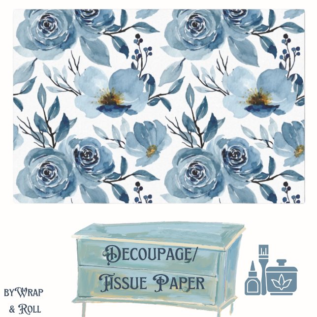 Blue Cabbage Roses Decoupage  Tissue Paper (Creator Uploaded)