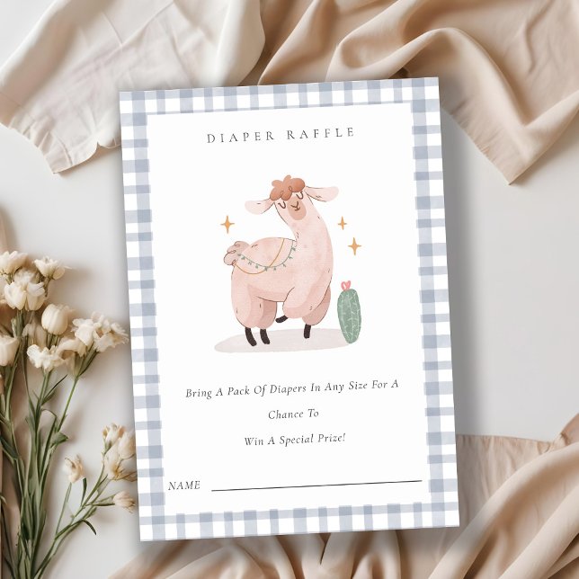 Blue Cactus Boho Llama Diaper Raffle Baby Shower Enclosure Card (Creator Uploaded)