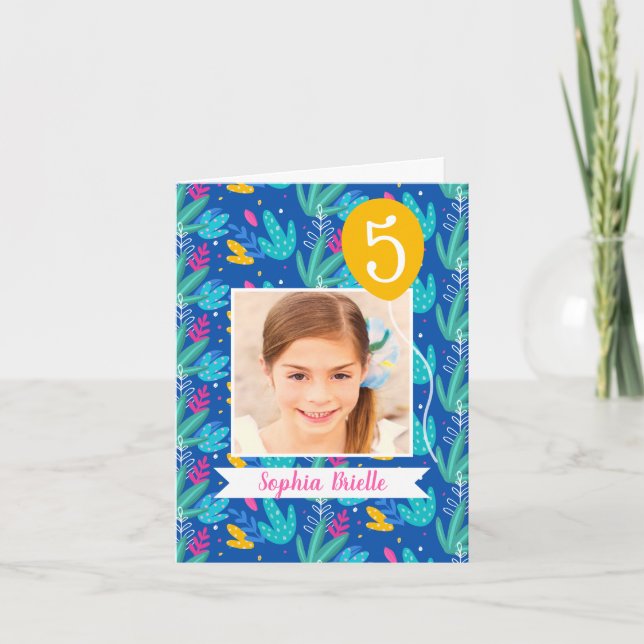 Blue Cactus Desert Plants Photo Birthday Thank You Card (Front)