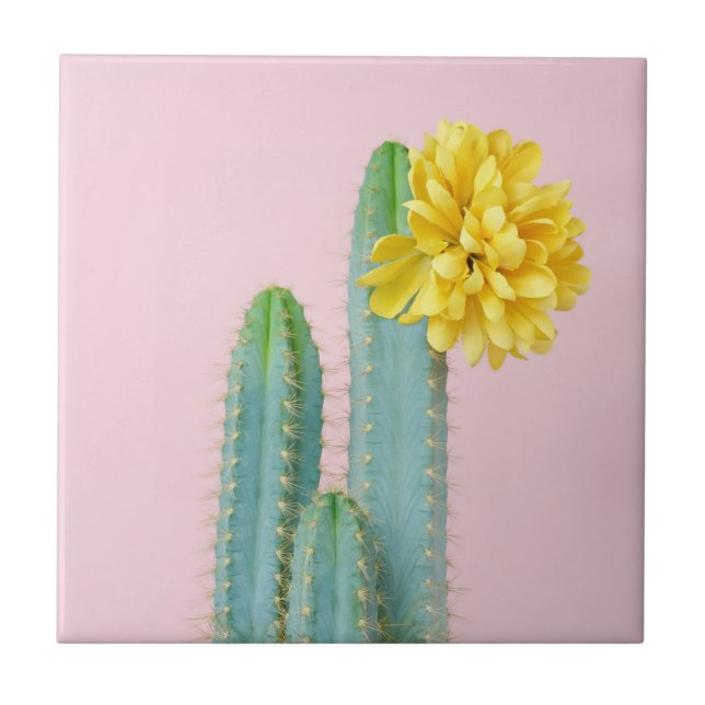 Blue Cactus Trio Ceramic Tile (Front)