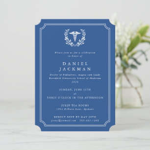 Blue Caduceus+Laurel Medical School Graduation Invitation