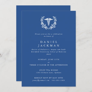 Blue Caduceus+Laurel Medical School Graduation Invitation