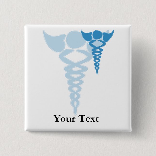 Blue caduceus medical gifts 15 cm square badge (Front)
