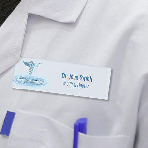 Blue Caduceus Medical Water Ripples Hermes Rod Name Tag