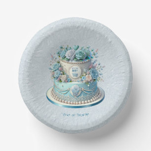Blue Cake Flowers Paper Bowl Plate