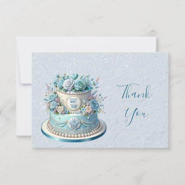 Blue Cake Flowers Thank You Card (Front)