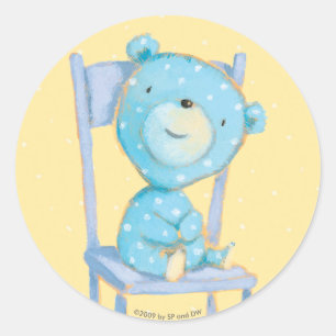 Blue Calico Bear Smiling on Chair Classic Round Sticker