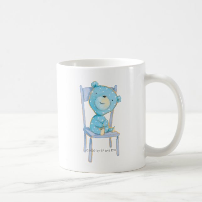 Blue Calico Bear Smiling on Chair Coffee Mug (Right)