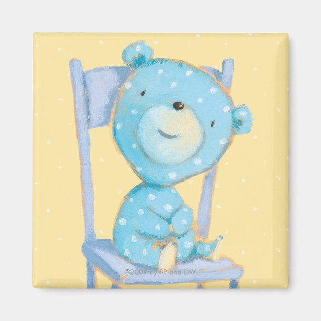 Blue Calico Bear Smiling on Chair Magnet (Front)
