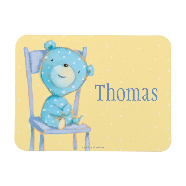 Blue Calico Bear Smiling on Chair Magnet (Horizontal)