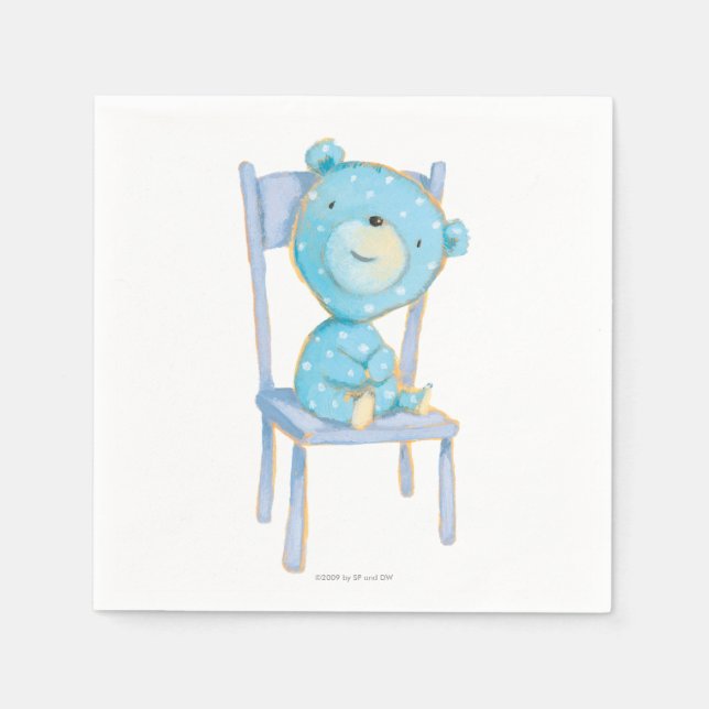 Blue Calico Bear Smiling on Chair Napkin (Front)