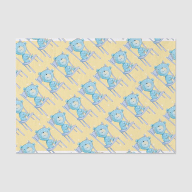 Blue Calico Bear Smiling on Chair Tissue Paper (Front)