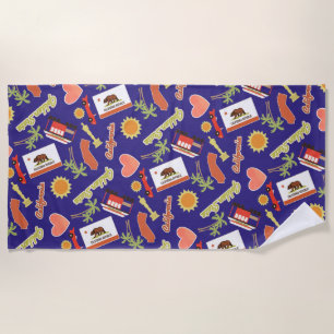 Blue California Fun Pattern Beach Towel