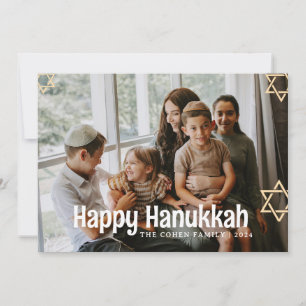 Blue Calligraphy Happy Hanukkah family one photo Holiday Card