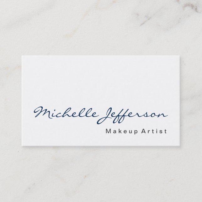 Blue Calligraphy Makeup Artist White Business Card (Front)