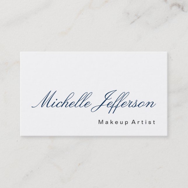 Blue Calligraphy Makeup Artist White Business Card (Front)