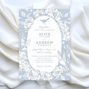 Blue calm elegant floral botanical wedding invitation