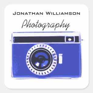 Blue Camera Photography Business Square Sticker