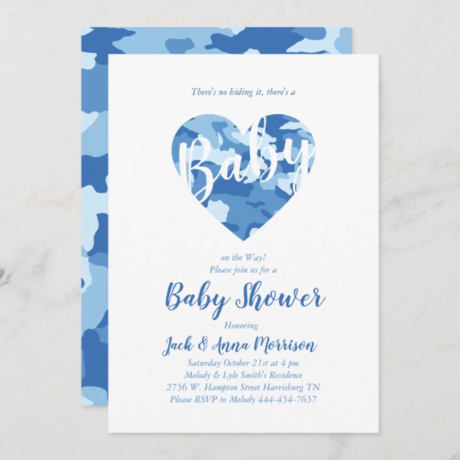 Blue Camo Baby Shower Camouflage Country Boy Invitation (Front/Back)