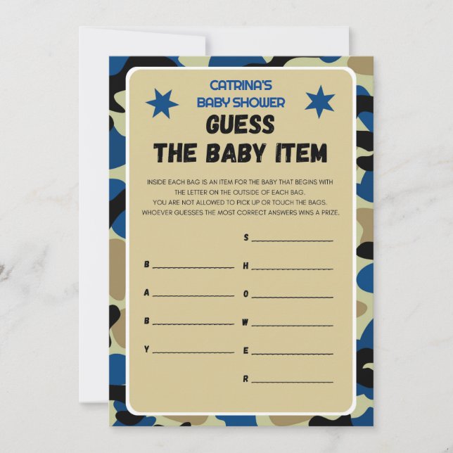 Blue Camo Baby Shower - Editable Name, 5x7 Invitation (Front)