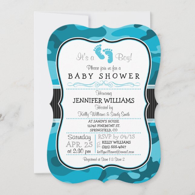 Blue Camo, Camouflage Baby Shower Invitation (Front)