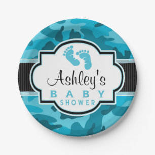 Blue Camo, Camouflage Baby Shower Paper Plate
