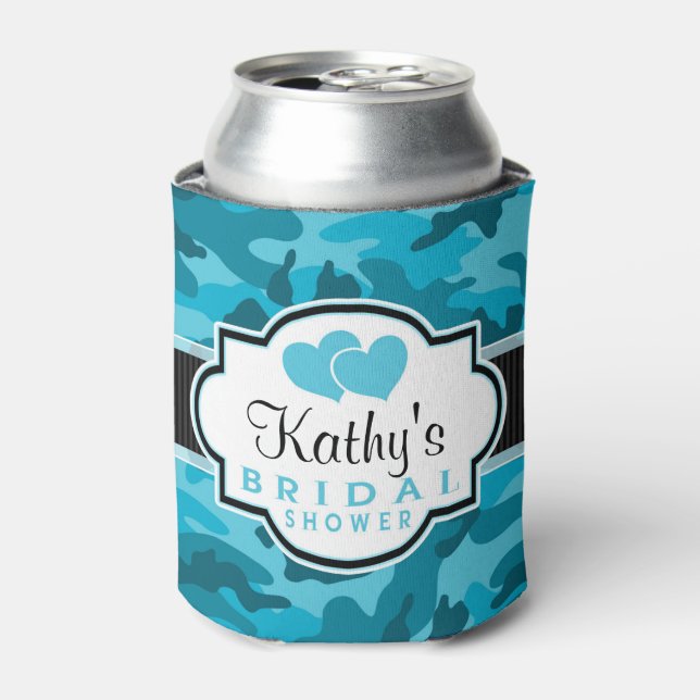 Blue Camo, Camouflage Bridal Shower Can Cooler (Can Front)
