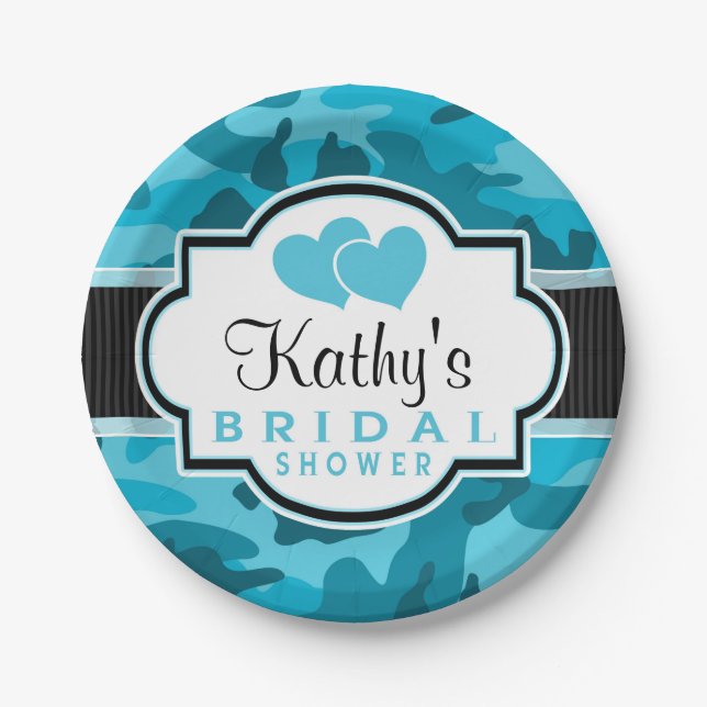 Blue Camo, Camouflage Bridal Shower Paper Plate (Front)
