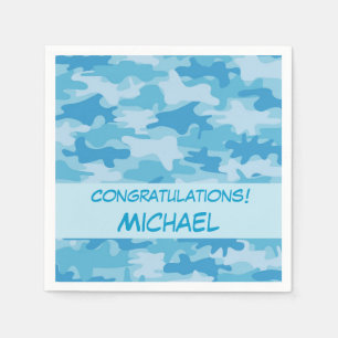 Blue Camo Camouflage Congratulations Name Custom Napkin
