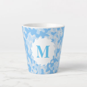 Blue Camo Camouflage Monogram Initial Latte Mug