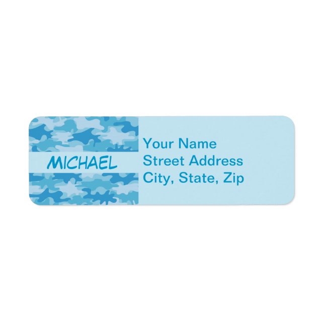 Blue Camo Camouflage Name Personalised Return Address Label (Front)