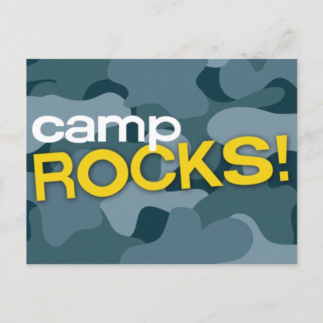 Blue Camo CAMP ROCKS! Postcard (Front)