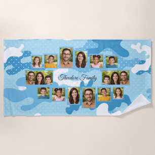 Blue Camo Dot Photo Collage Family Beach Towel