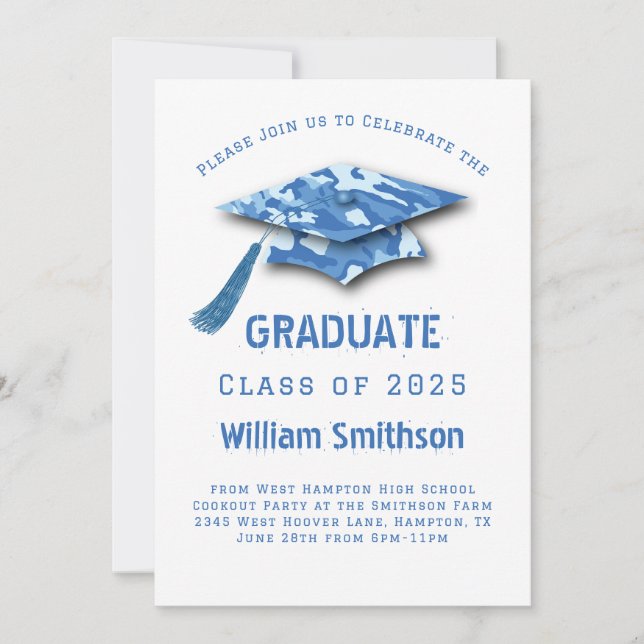 Blue Camo Graduation Party Invitation (Front)