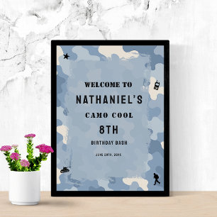 Blue Camo Military Birthday welcome sign