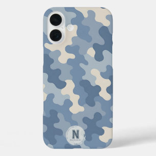 Blue Camo Military Monogram iPhone 16 Plus Case