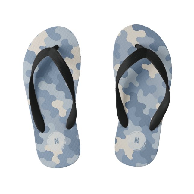 Blue Camo Military Monogram  Kid's Thongs (Footbed)