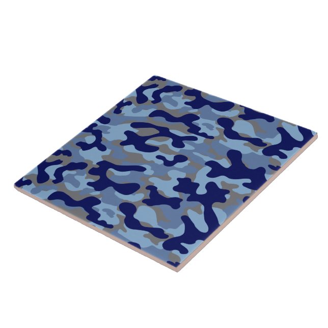 Blue Camo Pattern  Ceramic Tile (Side)
