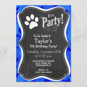 Blue Camo; Paw Print Invitation