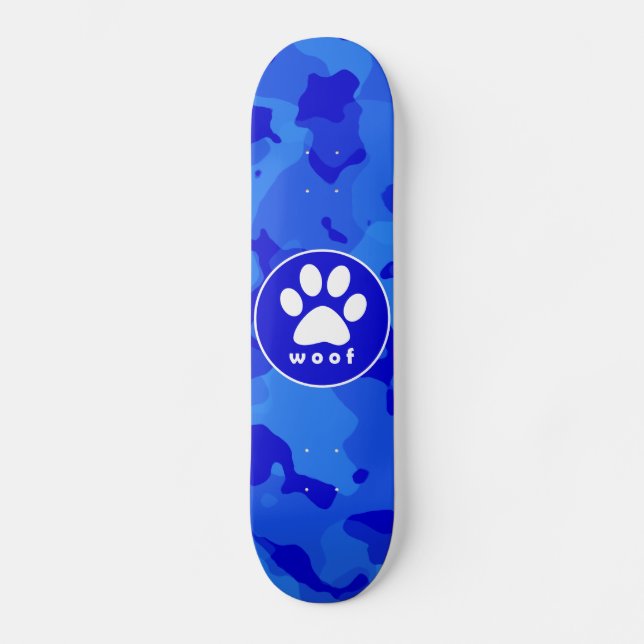 Blue Camo; Paw Print Skateboard (Front)