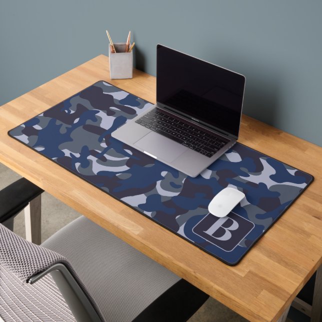 Blue Camo Personalised Monogram Navy Camouflage Desk Mat (Office 2)