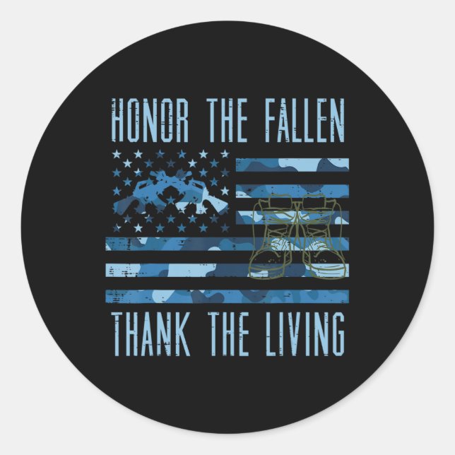 Blue Camo US Flag Honour The Fallen Thank Living M Classic Round Sticker (Front)