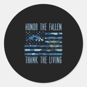 Blue Camo Us Flag Honour The Fallen Thank Living M Classic Round Sticker