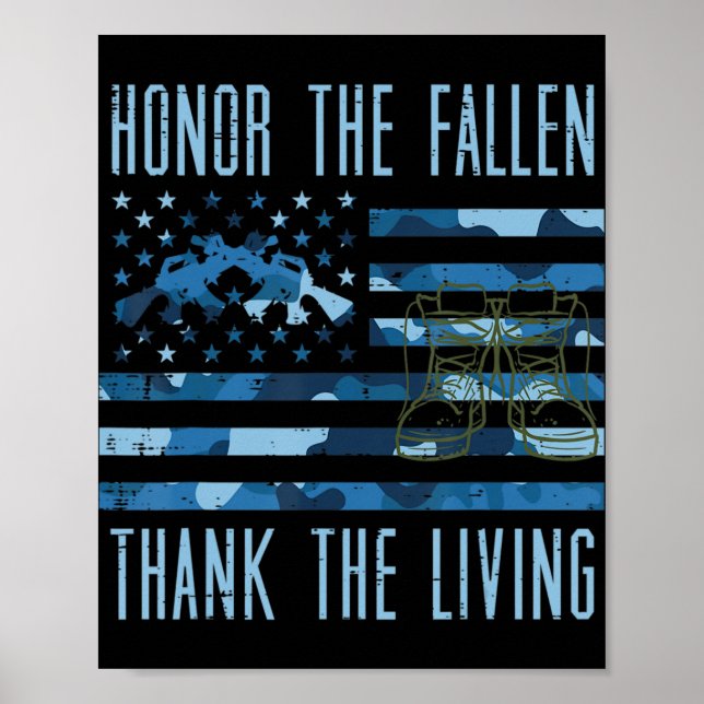 Blue Camo US Flag Honour The Fallen Thank Living M Poster (Front)