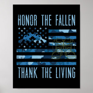 Blue Camo Us Flag Honour The Fallen Thank Living M Poster