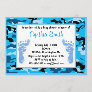 Blue camouflage Baby Shower Invitations